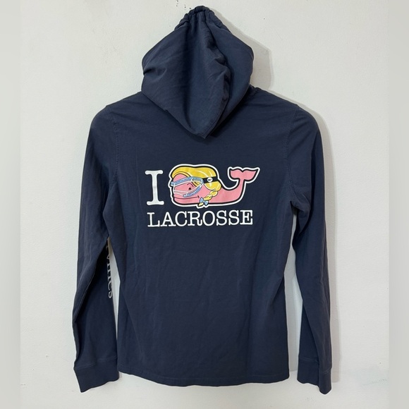 Vineyard Vines Women's Whale Lax Long Sleeve Hoodie Tee T-shirt Lacrosse Navy XS - Picture 8 of 11